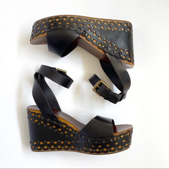 ASH Vanina black brown leather cut out design platform wedge open toe sandal - Picture 3 of 15